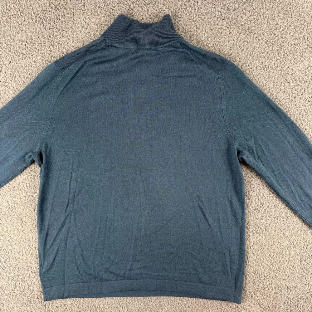 Banana Republic Sweater‎ Mens L Blue Silk Cashmere Mock Neck Button Pullover